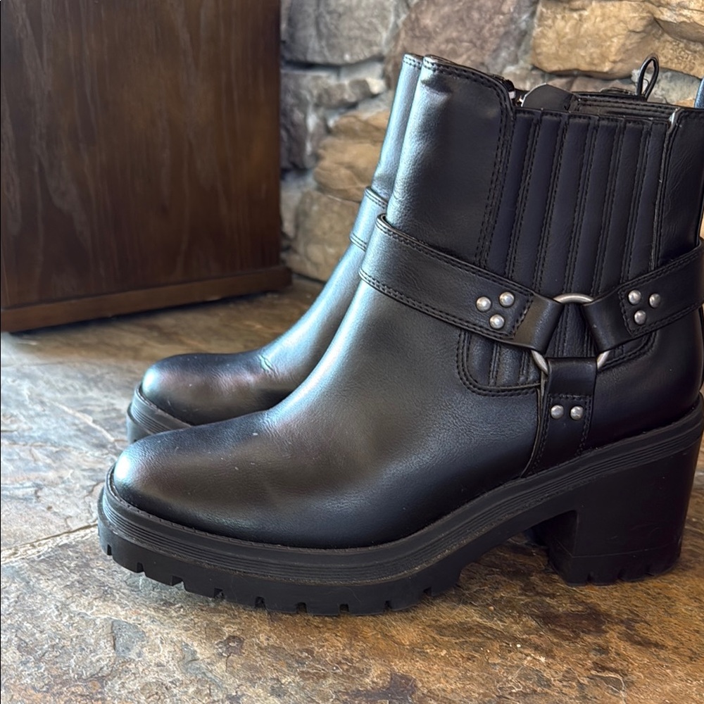 Sincerely Jules Black Ankle Boots with Harness Detail
